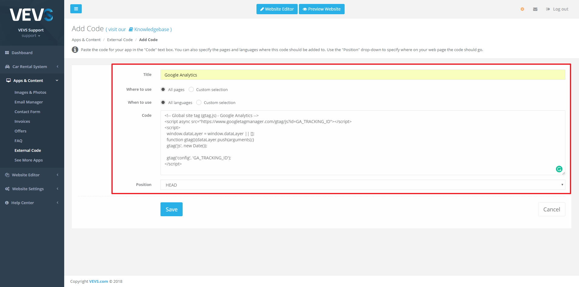 VEVS Knowledge Base Content Management External Code Version 2.1.0